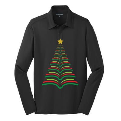 Christmas Tree Books Teacher Holiday Gift Librarian School Meaningful Gift Silk Touch Performance Long Sleeve Polo