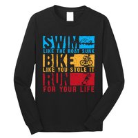 Cool Triathlon Boat Swim Bike Run Triathlete Long Sleeve Shirt