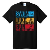 Cool Triathlon Boat Swim Bike Run Triathlete Tall T-Shirt