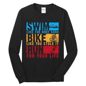 Cool Triathlon Boat Swim Bike Run Triathlete Tall Long Sleeve T-Shirt