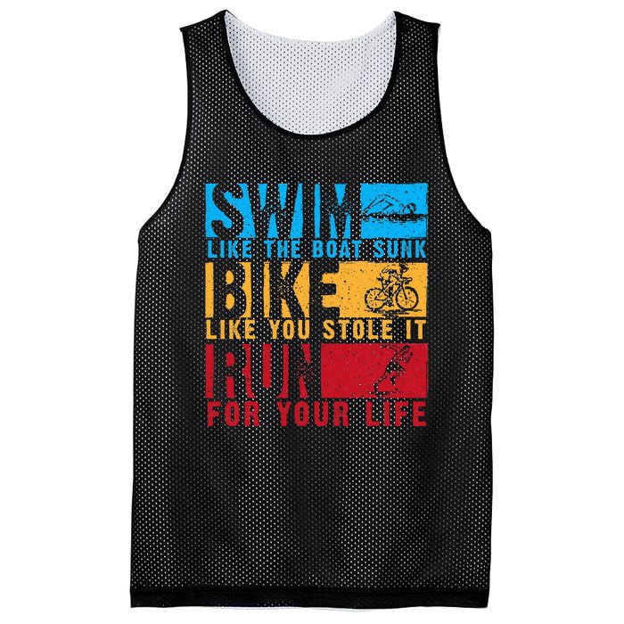 Cool Triathlon Boat Swim Bike Run Triathlete Mesh Reversible Basketball Jersey Tank