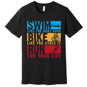 Cool Triathlon Boat Swim Bike Run Triathlete Premium T-Shirt