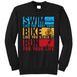 Cool Triathlon Boat Swim Bike Run Triathlete Tall Sweatshirt