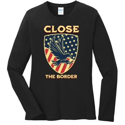 Close The Border Conservative Republican Ladies Long Sleeve Shirt