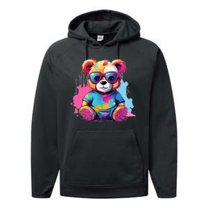 Colorful Teddy Bear Cute Teddy Bear I Teddy Art I Teddy Bear Performance Fleece Hoodie