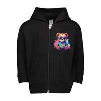 Colorful Teddy Bear Cute Teddy Bear I Teddy Art I Teddy Bear Toddler Zip Fleece Hoodie