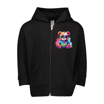 Colorful Teddy Bear Cute Teddy Bear I Teddy Art I Teddy Bear Toddler Zip Fleece Hoodie