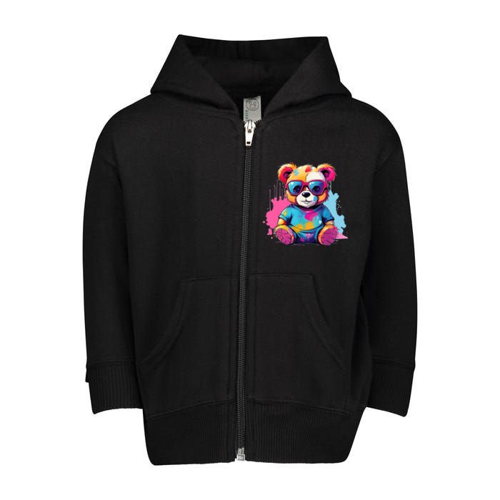 Colorful Teddy Bear Cute Teddy Bear I Teddy Art I Teddy Bear Toddler Zip Fleece Hoodie