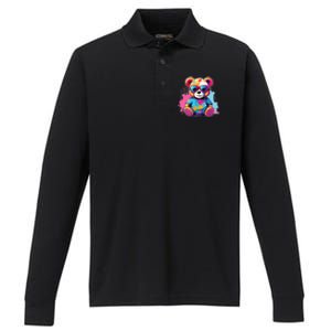 Colorful Teddy Bear Cute Teddy Bear I Teddy Art I Teddy Bear Performance Long Sleeve Polo