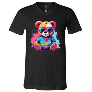 Colorful Teddy Bear Cute Teddy Bear I Teddy Art I Teddy Bear V-Neck T-Shirt