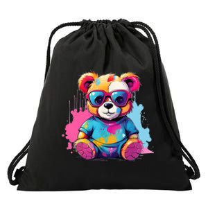 Colorful Teddy Bear Cute Teddy Bear I Teddy Art I Teddy Bear Drawstring Bag