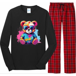 Colorful Teddy Bear Cute Teddy Bear I Teddy Art I Teddy Bear Long Sleeve Pajama Set