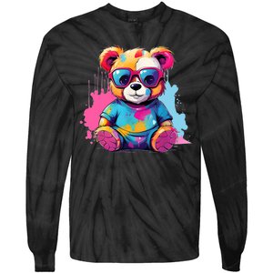 Colorful Teddy Bear Cute Teddy Bear I Teddy Art I Teddy Bear Tie-Dye Long Sleeve Shirt