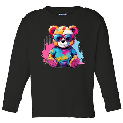 Colorful Teddy Bear Cute Teddy Bear I Teddy Art I Teddy Bear Toddler Long Sleeve Shirt