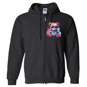 Colorful Teddy Bear Cute Teddy Bear I Teddy Art I Teddy Bear Full Zip Hoodie