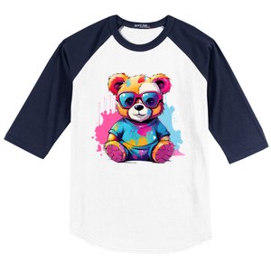 Colorful Teddy Bear Cute Teddy Bear I Teddy Art I Teddy Bear Baseball Sleeve Shirt