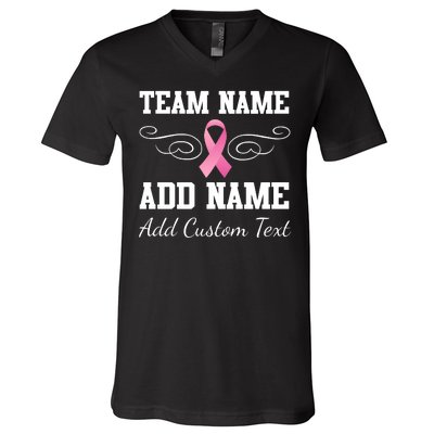 Custom Team Breast Cancer Personalize V-Neck T-Shirt