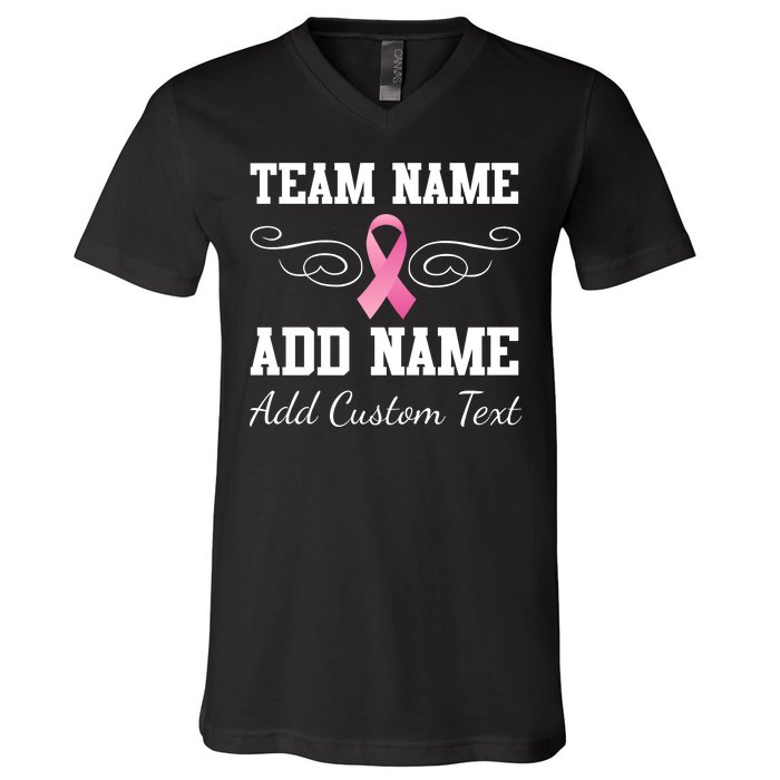 Custom Team Breast Cancer Personalize V-Neck T-Shirt