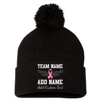 Custom Team Breast Cancer Personalize Pom Pom 12in Knit Beanie