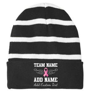 Custom Team Breast Cancer Personalize Striped Beanie with Solid Band