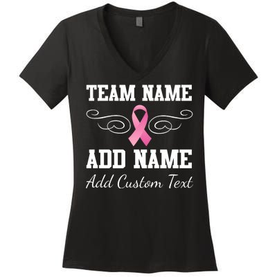 Custom Team Breast Cancer Personalize Women's V-Neck T-Shirt