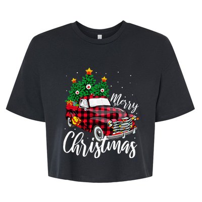 Christmas Tree Buffalo Plaid Red Truck family Bella+Canvas Jersey Crop Tee