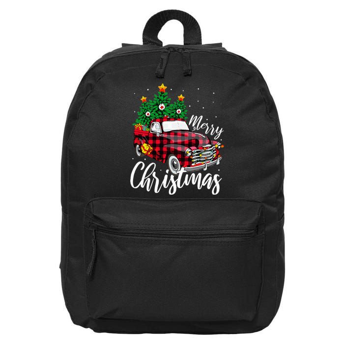 Christmas Tree Buffalo Plaid Red Truck family 16 in Basic Backpack