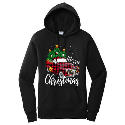 Christmas Tree Buffalo Plaid Red Truck family Women's Pullover Hoodie