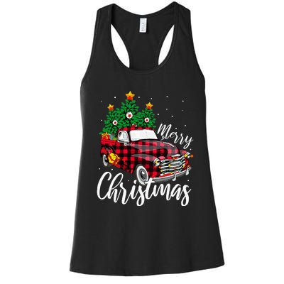 Christmas Tree Buffalo Plaid Red Truck family Women's Racerback Tank