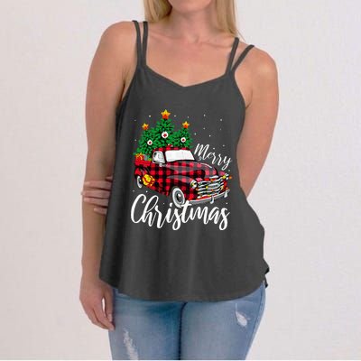 Christmas Tree Buffalo Plaid Red Truck family Women's Strappy Tank