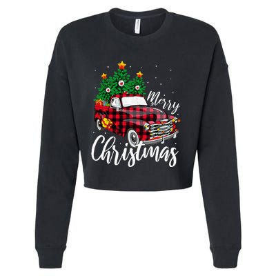 Christmas Tree Buffalo Plaid Red Truck family Cropped Pullover Crew