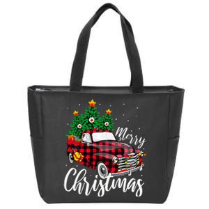 Christmas Tree Buffalo Plaid Red Truck family Zip Tote Bag