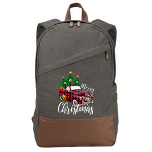 Christmas Tree Buffalo Plaid Red Truck family Cotton Canvas Backpack