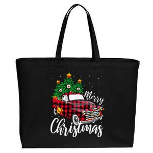 Christmas Tree Buffalo Plaid Red Truck family Cotton Canvas Jumbo Tote