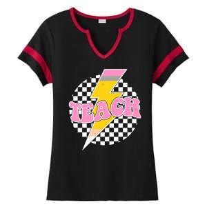 Checkered Teach Back To School Teacher Ladies Halftime Notch Neck Tee