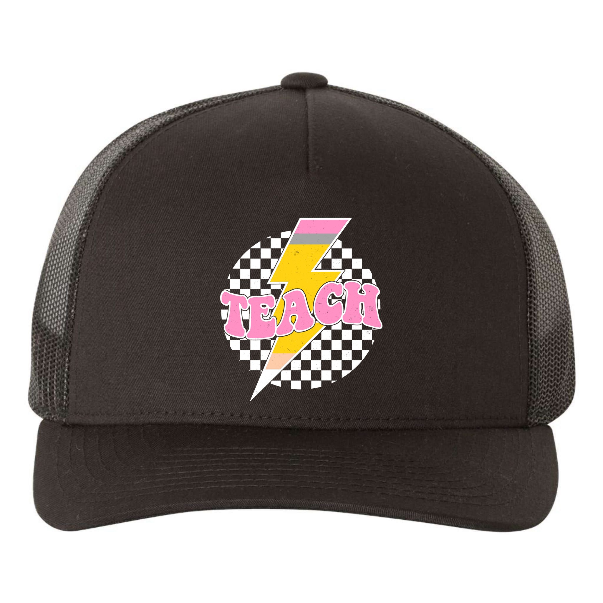 Checkered Teach Back To School Teacher Yupoong Adult 5-Panel Trucker Hat