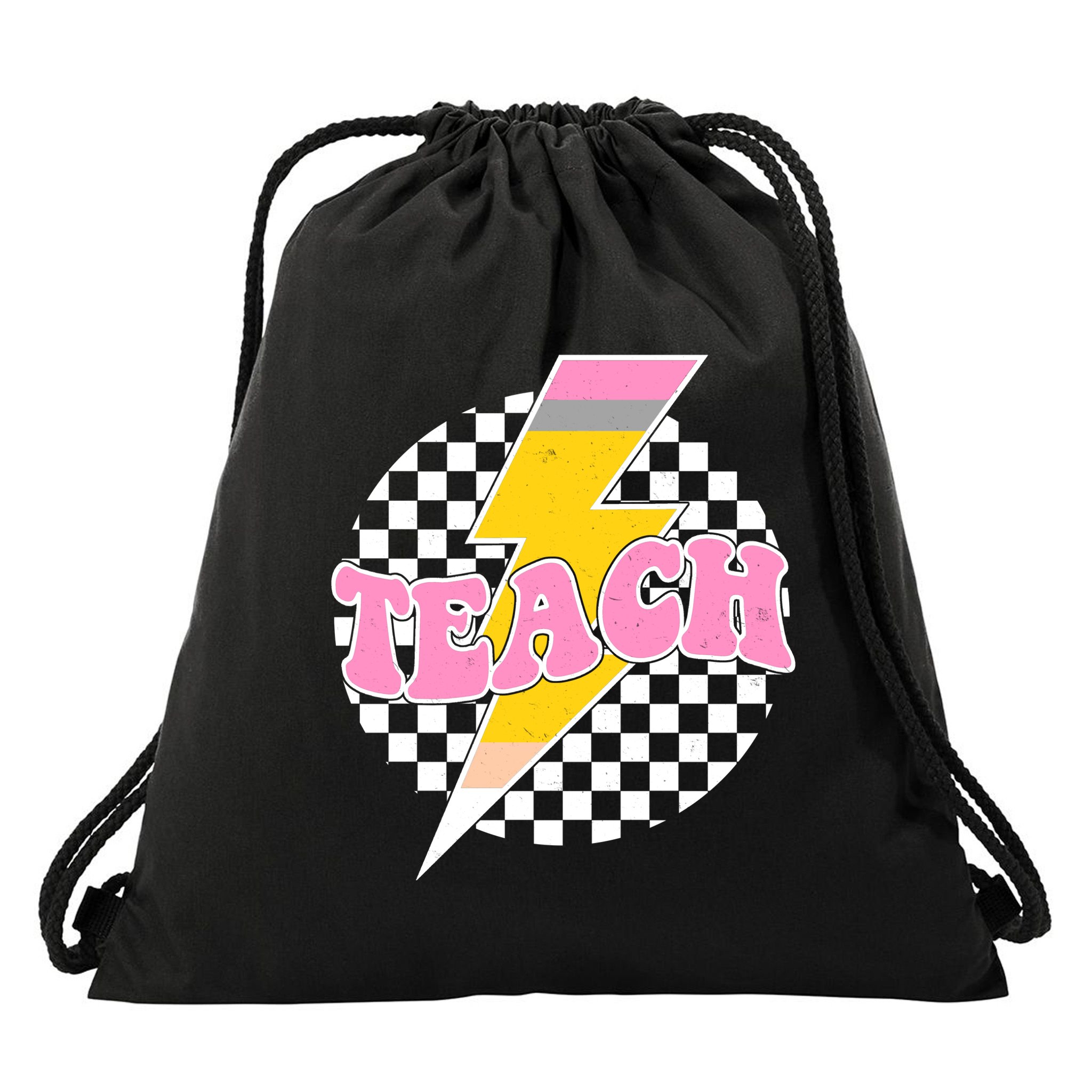 Checkered Teach Back To School Teacher Drawstring Bag