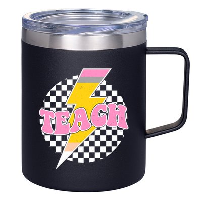 Checkered Teach Back To School Teacher 12oz Stainless Steel Coffee Mug
