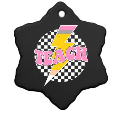 Checkered Teach Back To School Teacher Ceramic Star Ornament