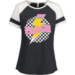 Checkered Teach Back To School Teacher Enza Ladies Jersey Colorblock Tee