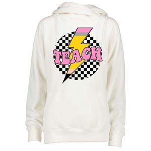 Checkered Teach Back To School Teacher Womens Funnel Neck Pullover Hood