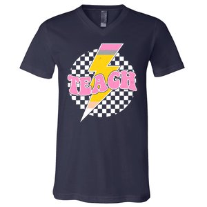 Checkered Teach Back To School Teacher V-Neck T-Shirt