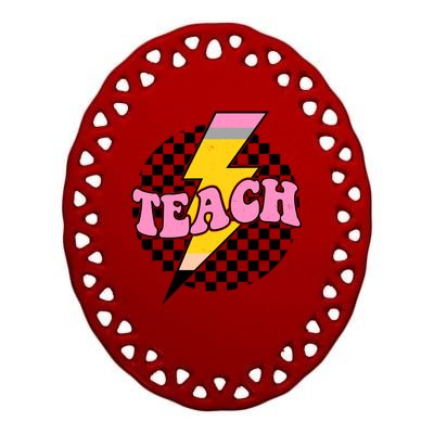 Checkered Teach Back To School Teacher Ceramic Oval Ornament