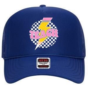 Checkered Teach Back To School Teacher High Crown Mesh Back Trucker Hat