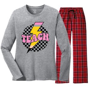 Checkered Teach Back To School Teacher Women's Long Sleeve Flannel Pajama Set 