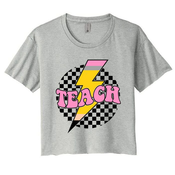 Checkered Teach Back To School Teacher Women's Crop Top Tee