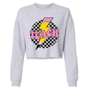 Checkered Teach Back To School Teacher Cropped Pullover Crew