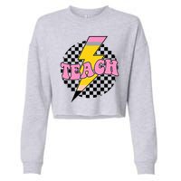 Checkered Teach Back To School Teacher Cropped Pullover Crew