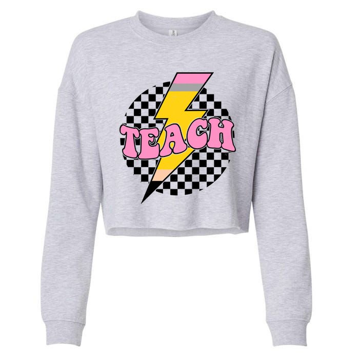 Checkered Teach Back To School Teacher Cropped Pullover Crew