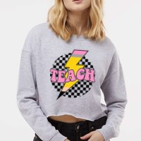 Checkered Teach Back To School Teacher Cropped Pullover Crew